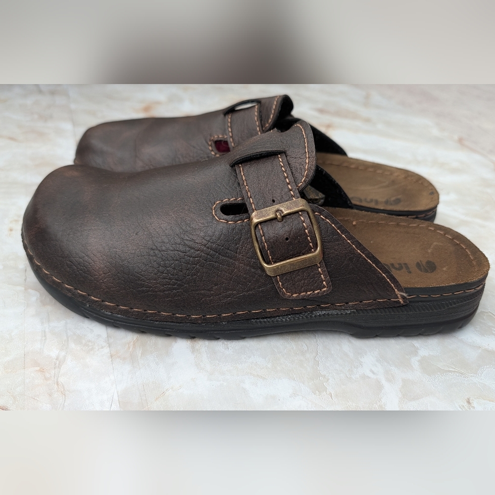 inblu LEATHER SOCK Brown Leather Slip-On Clogs Size 41
